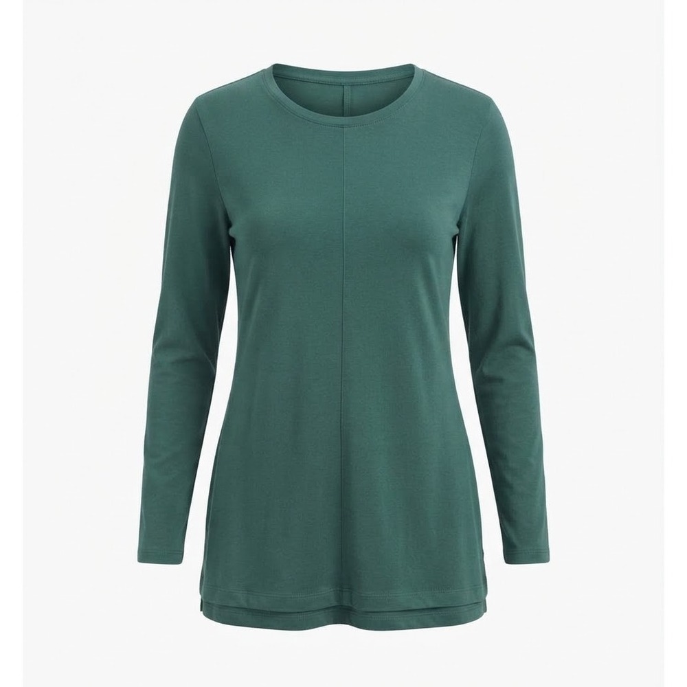 J. Jill Pima Crew-Neck High-Low Tee Women Medium Green Long Sleeve Cotton Good